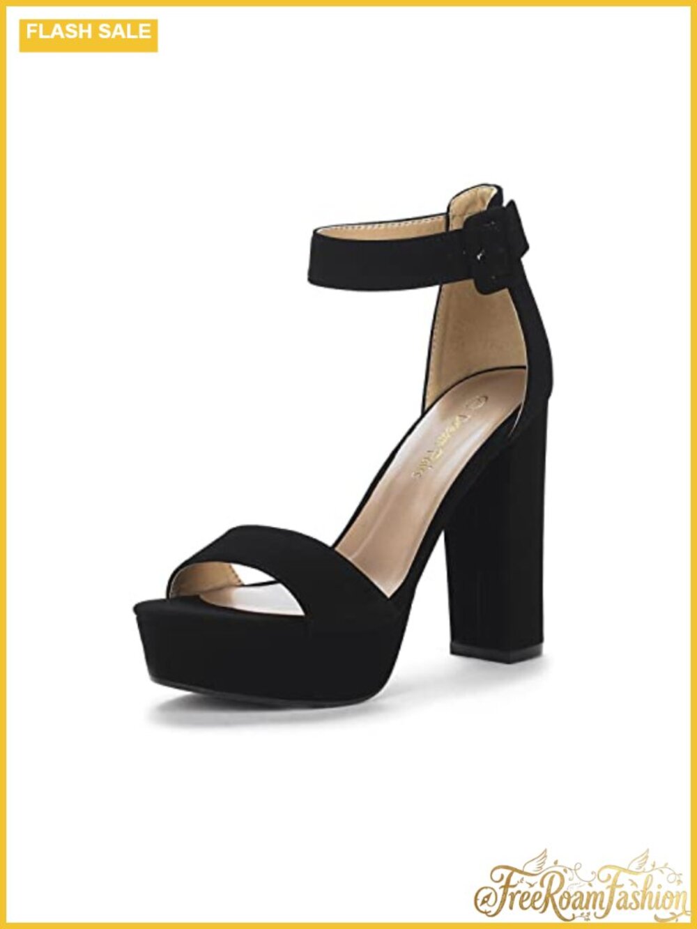 Platform High Heel Sandals Block Heel Ankle Strap Open Toe Faux Leather